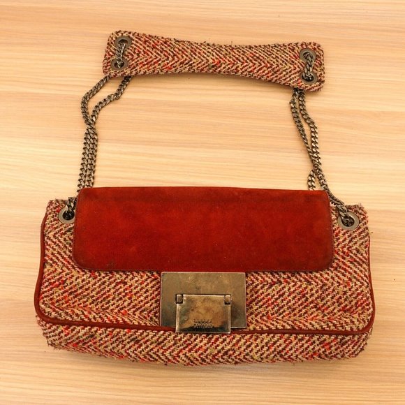 Tweed Bag Shoulder Hobo Handwoven Purse Chain Strap  Red STUART‎ WEITZMAN SPAIN - Picture 4 of 16